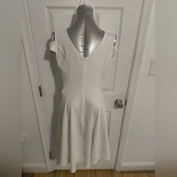 Cream Fit and Flare Mini Dress with Cold Shoulder 37 - Picture 3 of 4